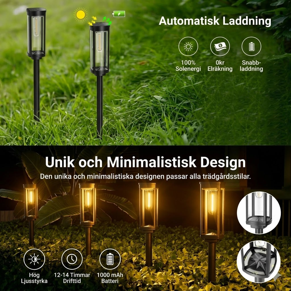 Solcellsbelysning för trädgården – Retrodesign, 12–14 timmars belysning & IP65-vattentät