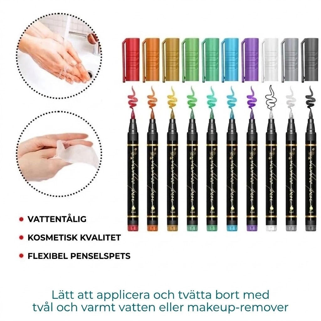 Tillfälliga tatueringspennor med schabloner