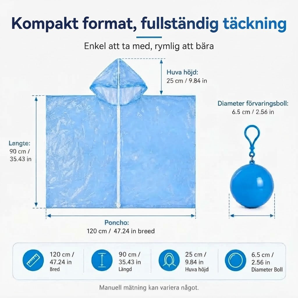 Kompakta vattenavvisande regnponchos 5-pack
