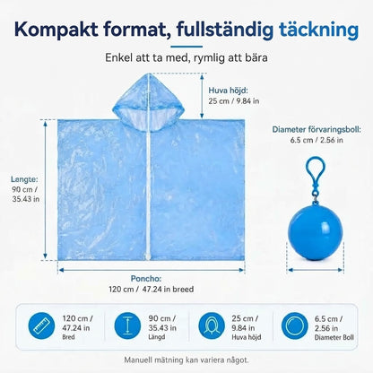 Kompakta vattenavvisande regnponchos 5-pack