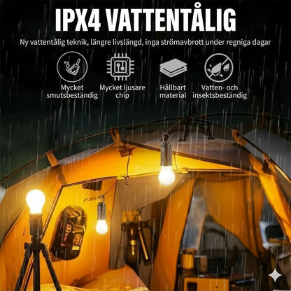 Solcellsdriven tältbelysning (USB-uppladdningsbar LED-campinglykta)