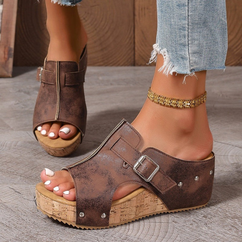 Dammode Peep Toe kilklackssandaler med platåsul