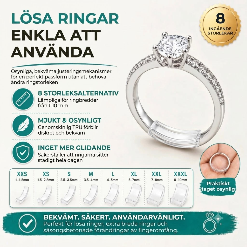 Osynliga ringstorleksjusterare set med 8 stycken