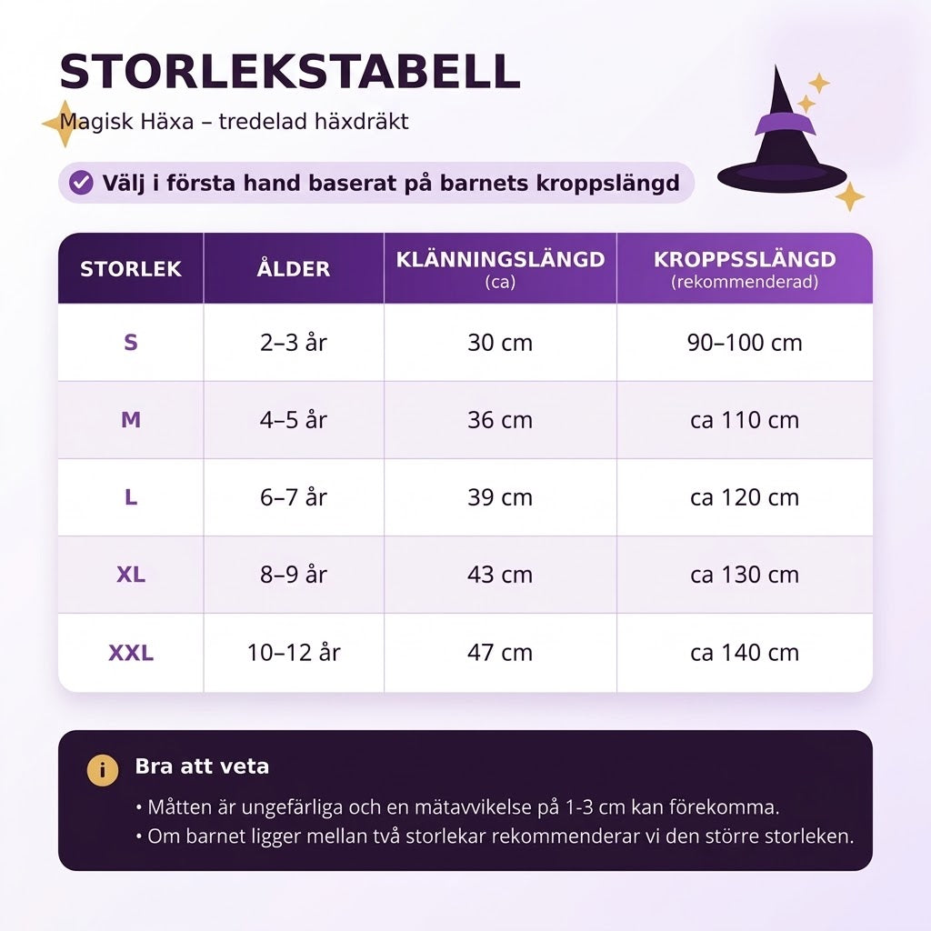 Tredelad häxdräkt för barn