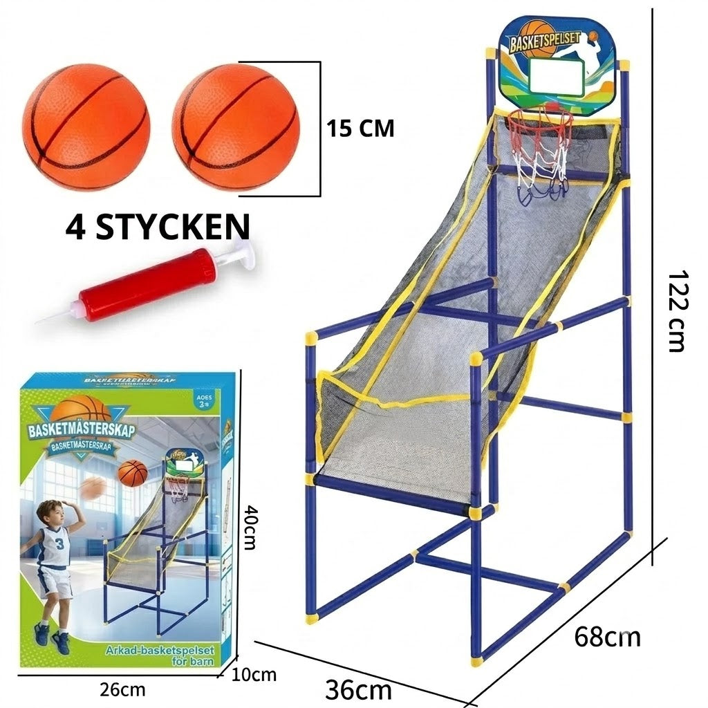 Basketset för Inomhusbruk med Fyra Bollar och Automatisk Bollretur