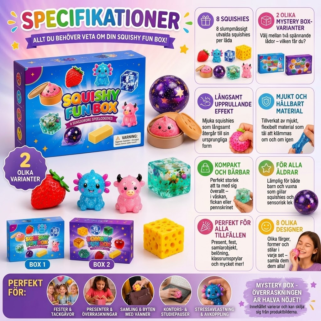 Squishy Fun Box mysterybox med 8 squishies