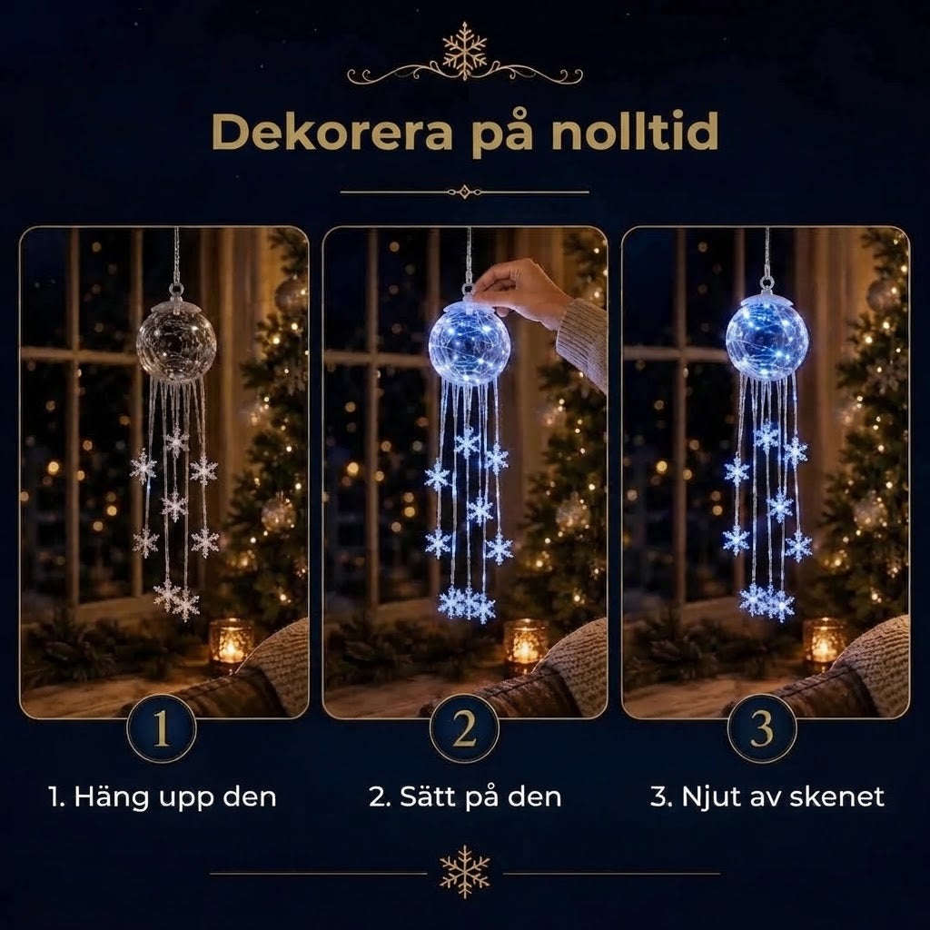 LED-julkula med hängande snöflingor