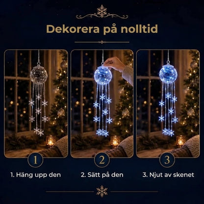 LED-julkula med hängande snöflingor
