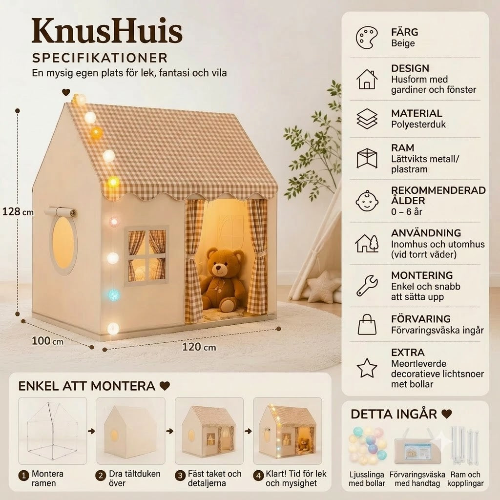 CozyHouse lektält för barn i husform