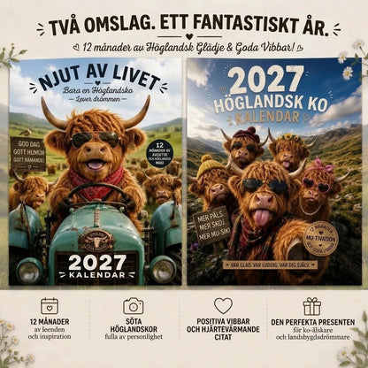 Rolig väggkalender 2027 med skotsk höglandsko A4