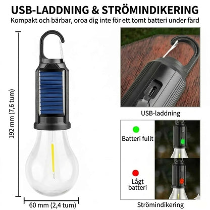 Solcellsdriven tältbelysning (USB-uppladdningsbar LED-campinglykta)