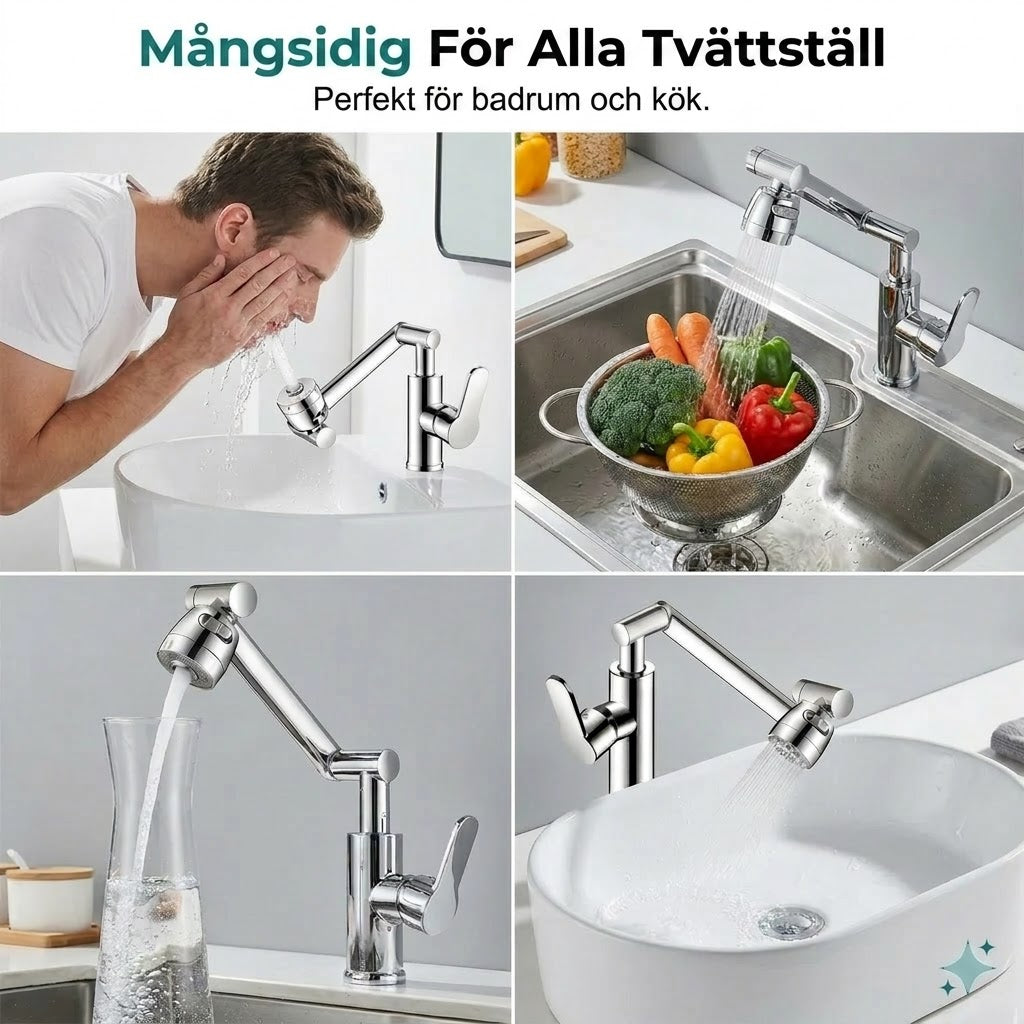 1080° vridbar kranförlängare med 2 vattenlägen (stänksäker)