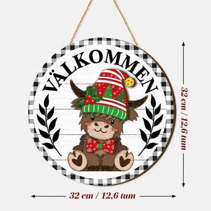 Välkomstskylt med skotsk höglandsko