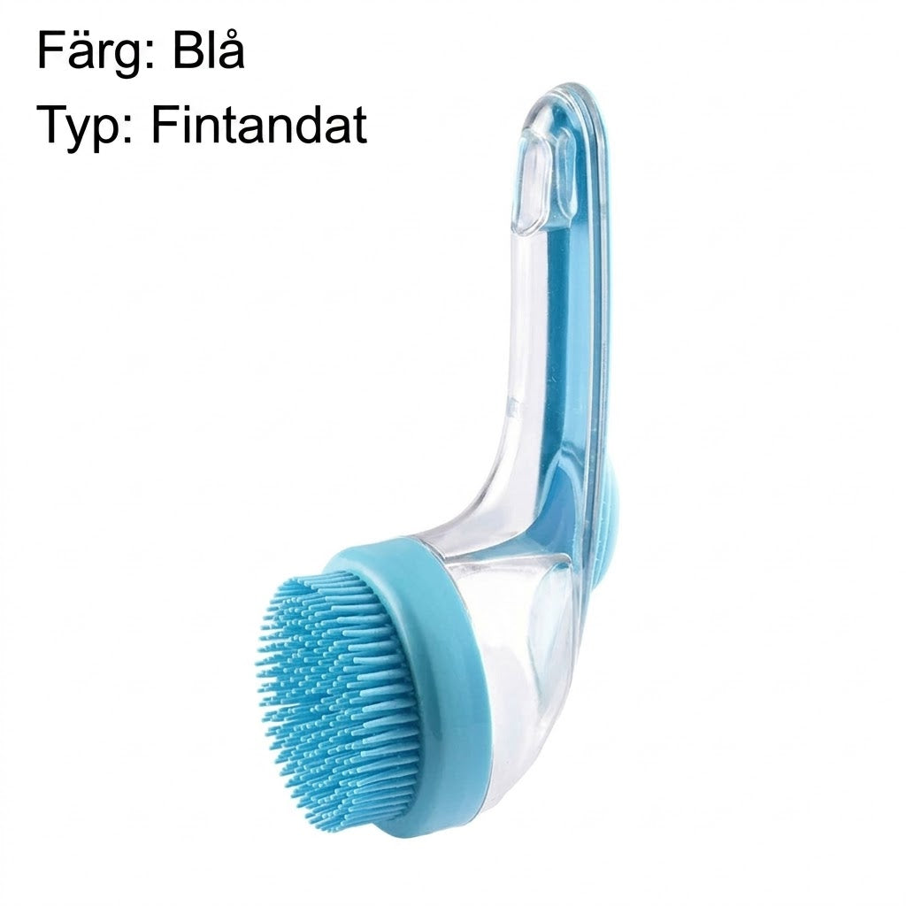 Badborste för husdjur med långt handtag och schampodispensern
