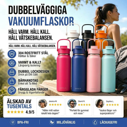Vakuumisolerad Drickmugg i Rostfritt Stål med Läckagesäkert Lock och Sugrör
