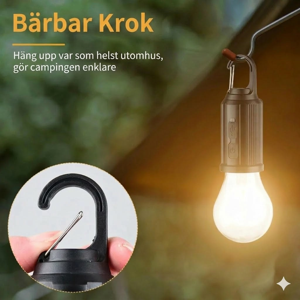 Solcellsdriven tältbelysning (USB-uppladdningsbar LED-campinglykta)