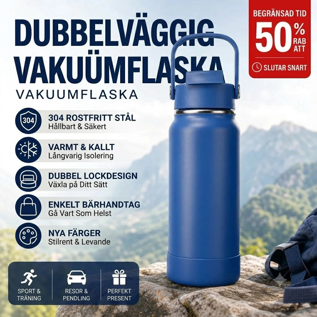 Vakuumisolerad Drickmugg i Rostfritt Stål med Läckagesäkert Lock och Sugrör