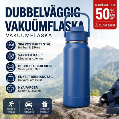 Vakuumisolerad Drickmugg i Rostfritt Stål med Läckagesäkert Lock och Sugrör