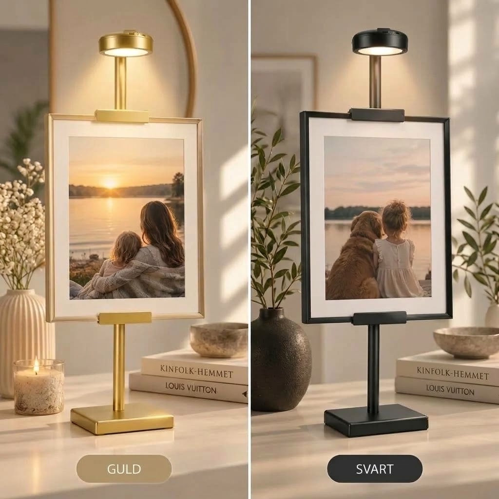Tavelställ med LED-belysning för foto och målning
