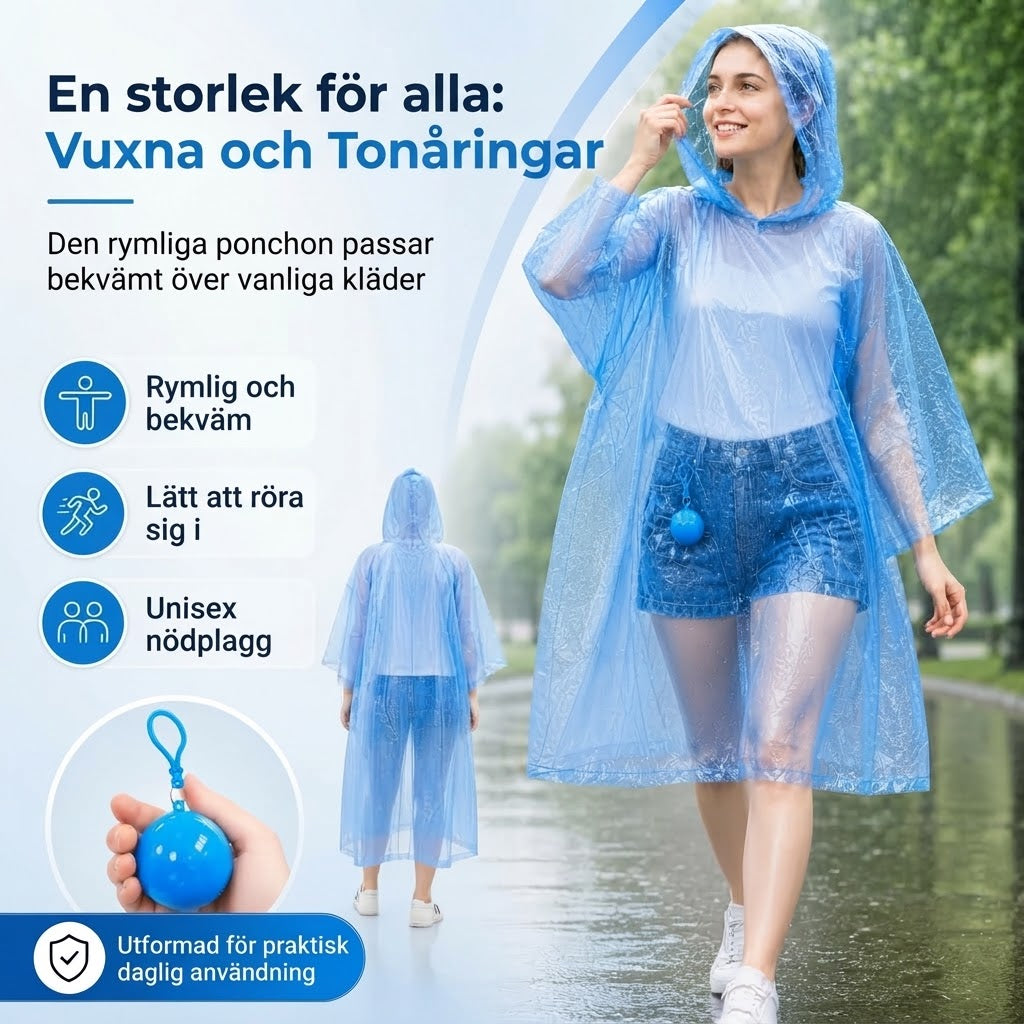 Kompakta vattenavvisande regnponchos 5-pack