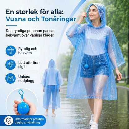 Kompakta vattenavvisande regnponchos 5-pack