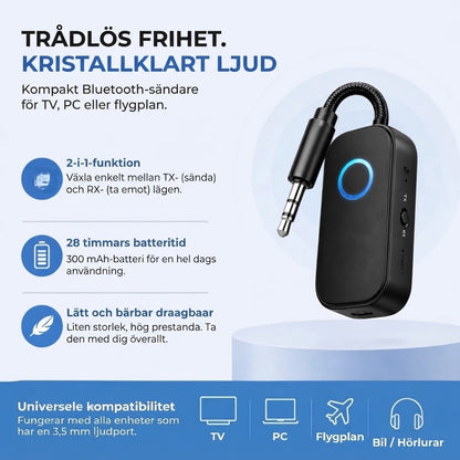 2 i 1 Bluetooth-ljudadapter med sändare och mottagare