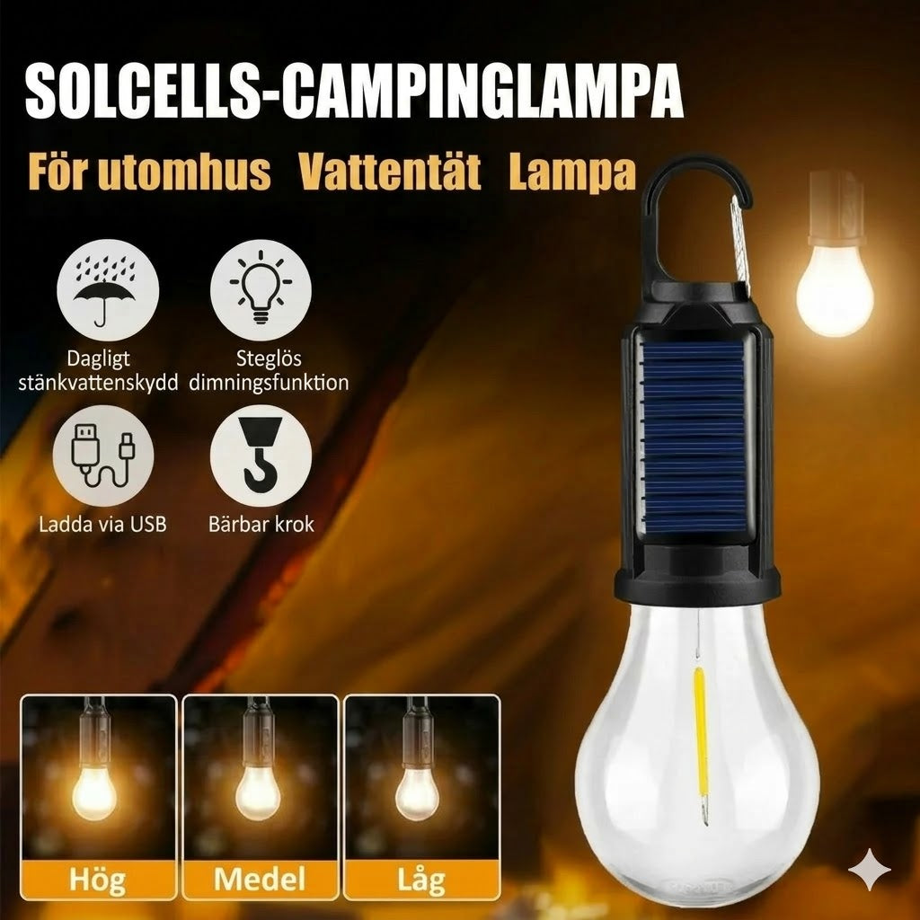 Solcellsdriven tältbelysning (USB-uppladdningsbar LED-campinglykta)