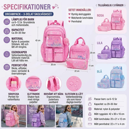 DreamPack 3-delat skolset med glittrande detaljer