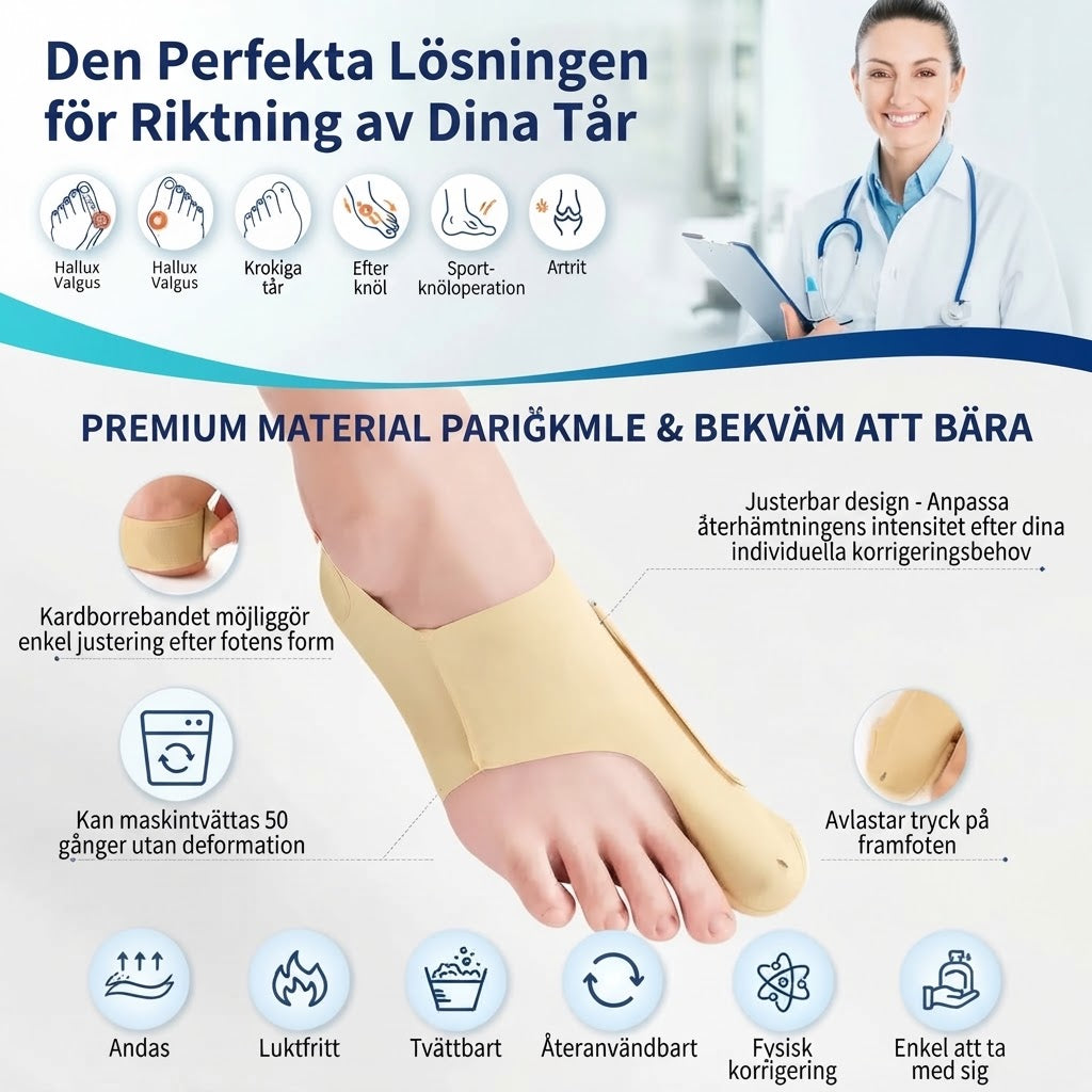 Justerbart hallux valgus-stöd för stortån