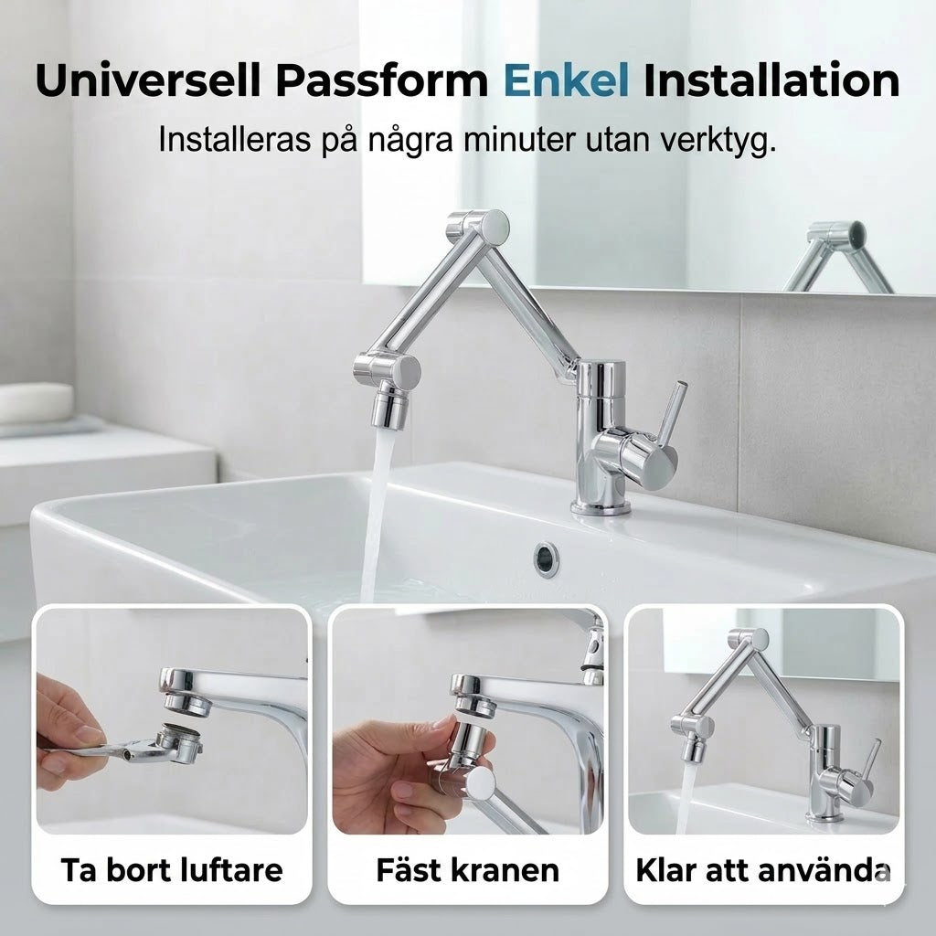 1080° vridbar kranförlängare med 2 vattenlägen (stänksäker)