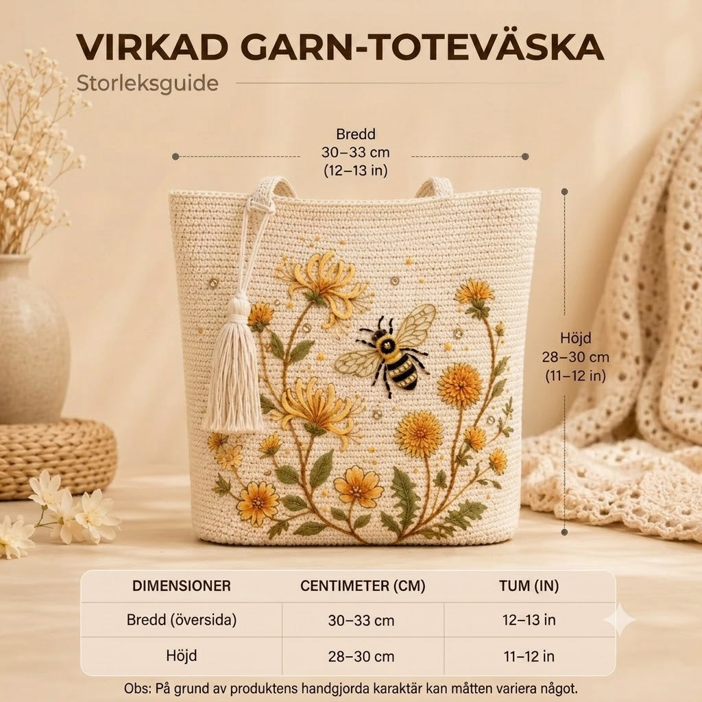 BeeBelle™ virkad tygväska med bin och blommor