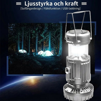 Solcellsdriven Campinglampa med Fläkt och Powerbank