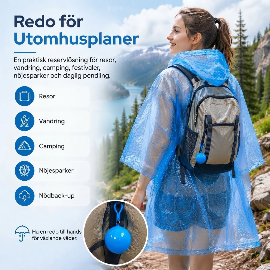 Kompakta vattenavvisande regnponchos 5-pack