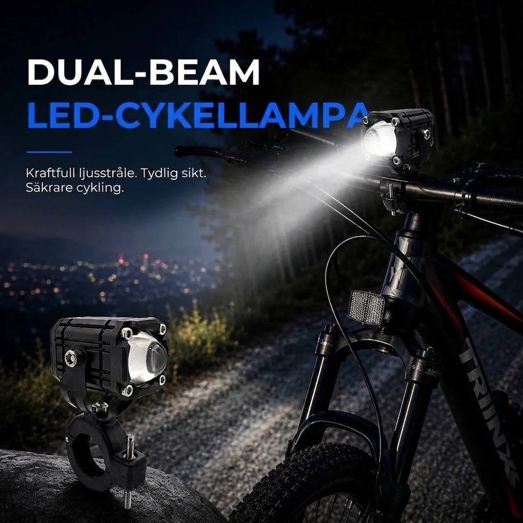 LED-cykellampa med dubbel ljusstråle