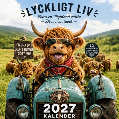 Rolig väggkalender 2027 med skotsk höglandsko A4