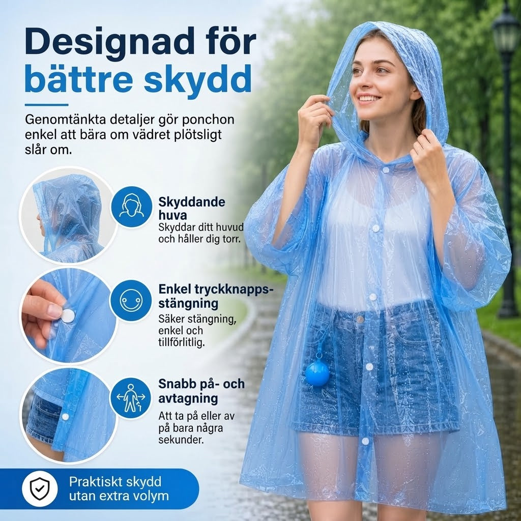 Kompakta vattenavvisande regnponchos 5-pack