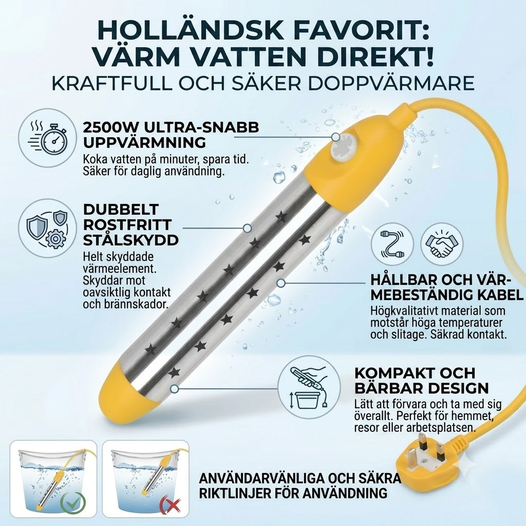 Nedsänkbar vattenvärmare i rostfritt stål