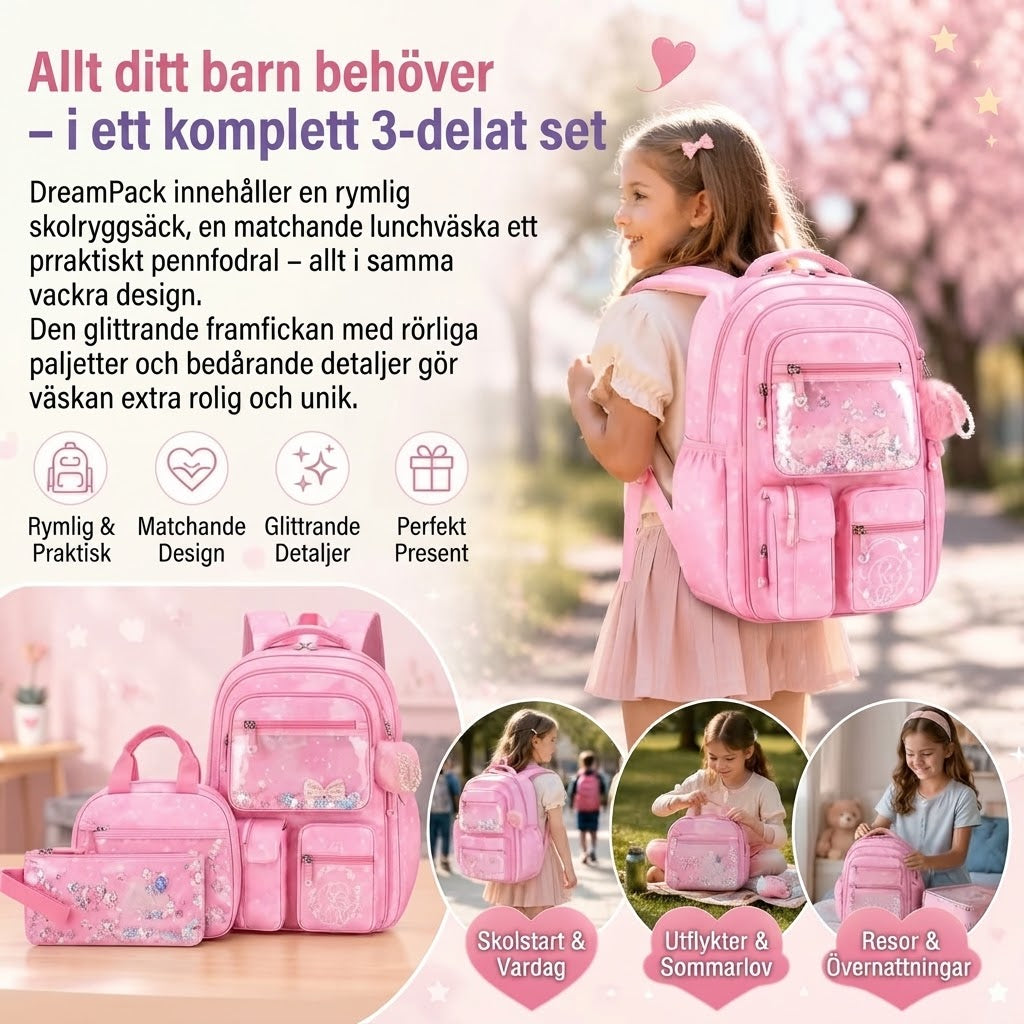DreamPack 3-delat skolset med glittrande detaljer