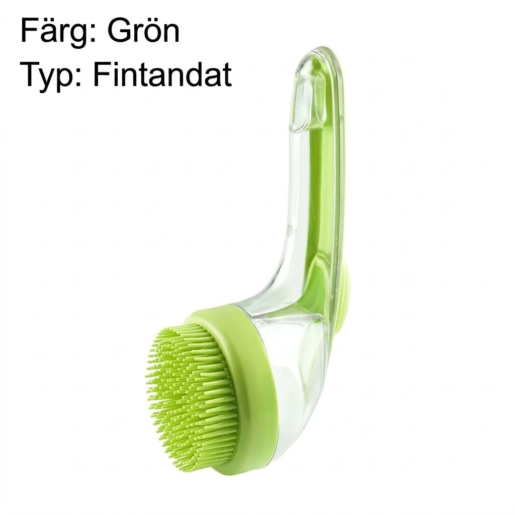 Badborste för husdjur med långt handtag och schampodispensern