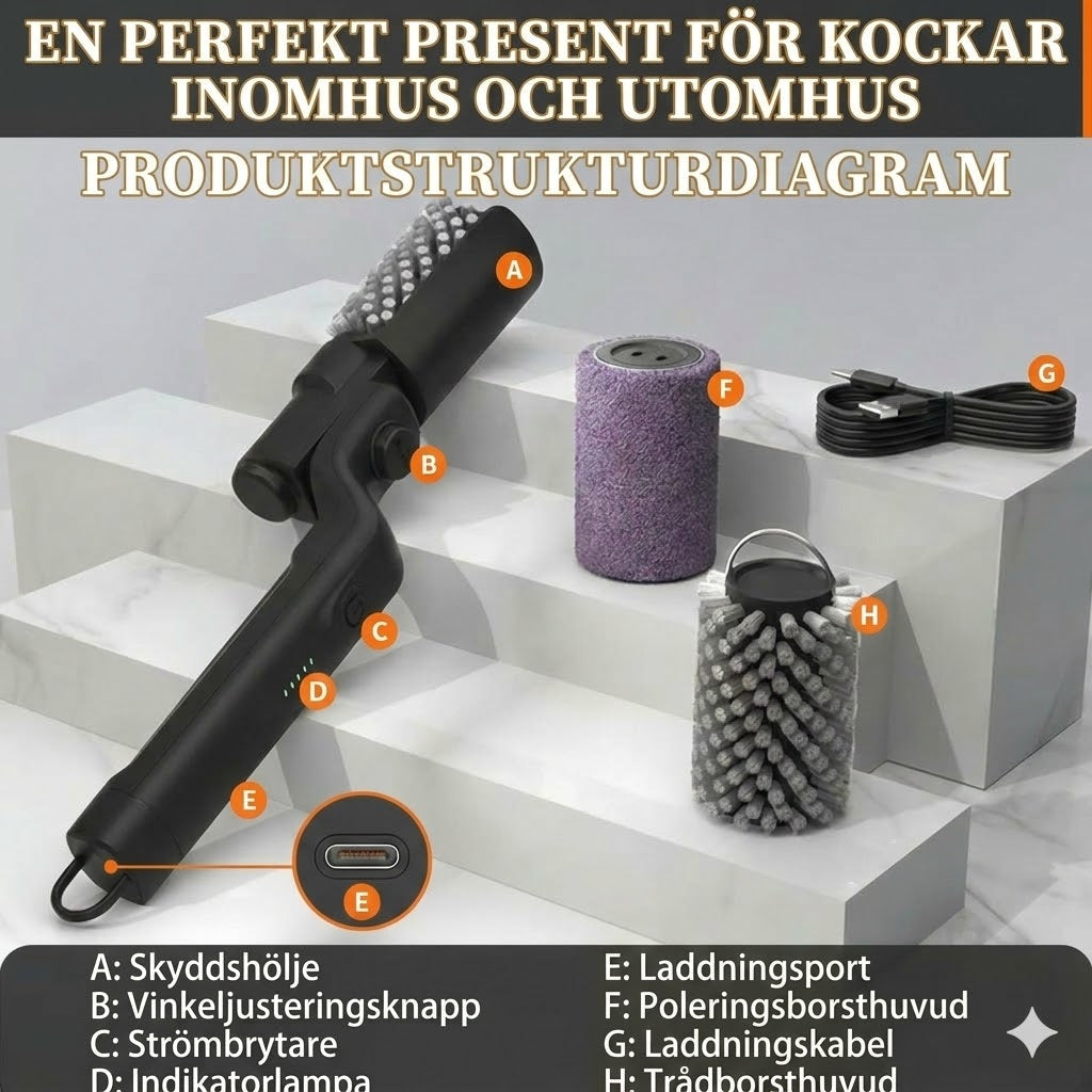 Sladdlös elektrisk rengöringsborste för grill
