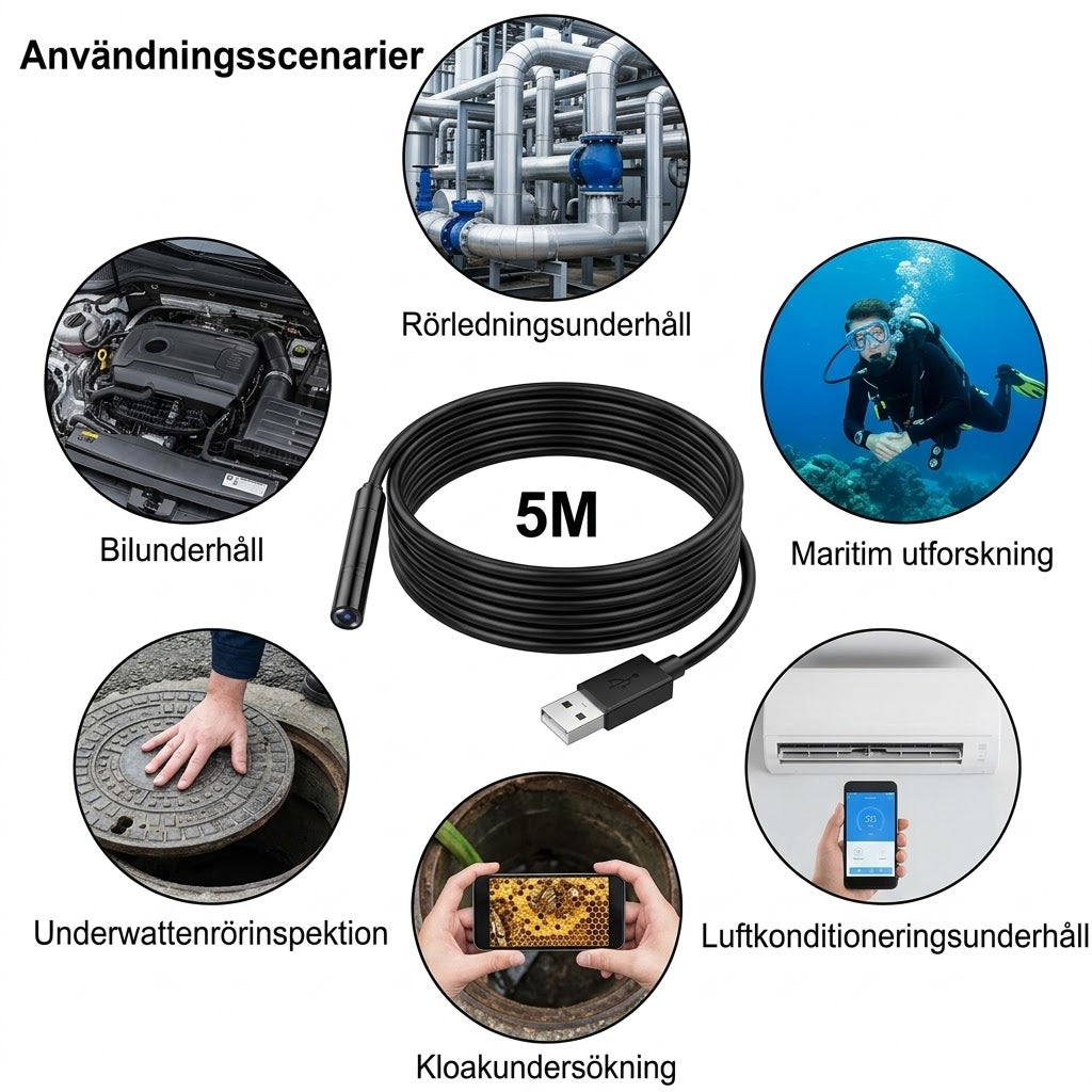 Universell 3-i-1 endoskopkamera med IP67 vattentät sond