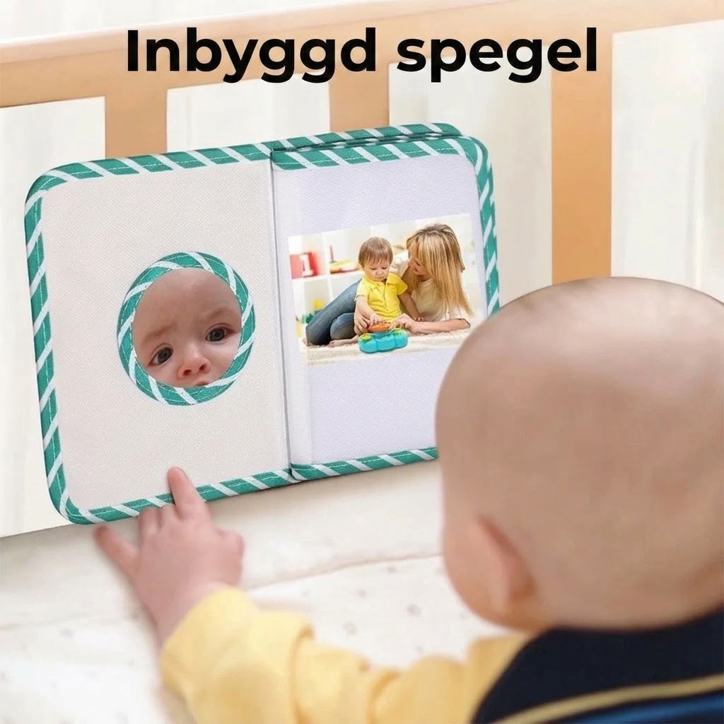 Mjuk babybok med spegel och bitring