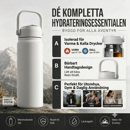 Vakuumisolerad Drickmugg i Rostfritt Stål med Läckagesäkert Lock och Sugrör