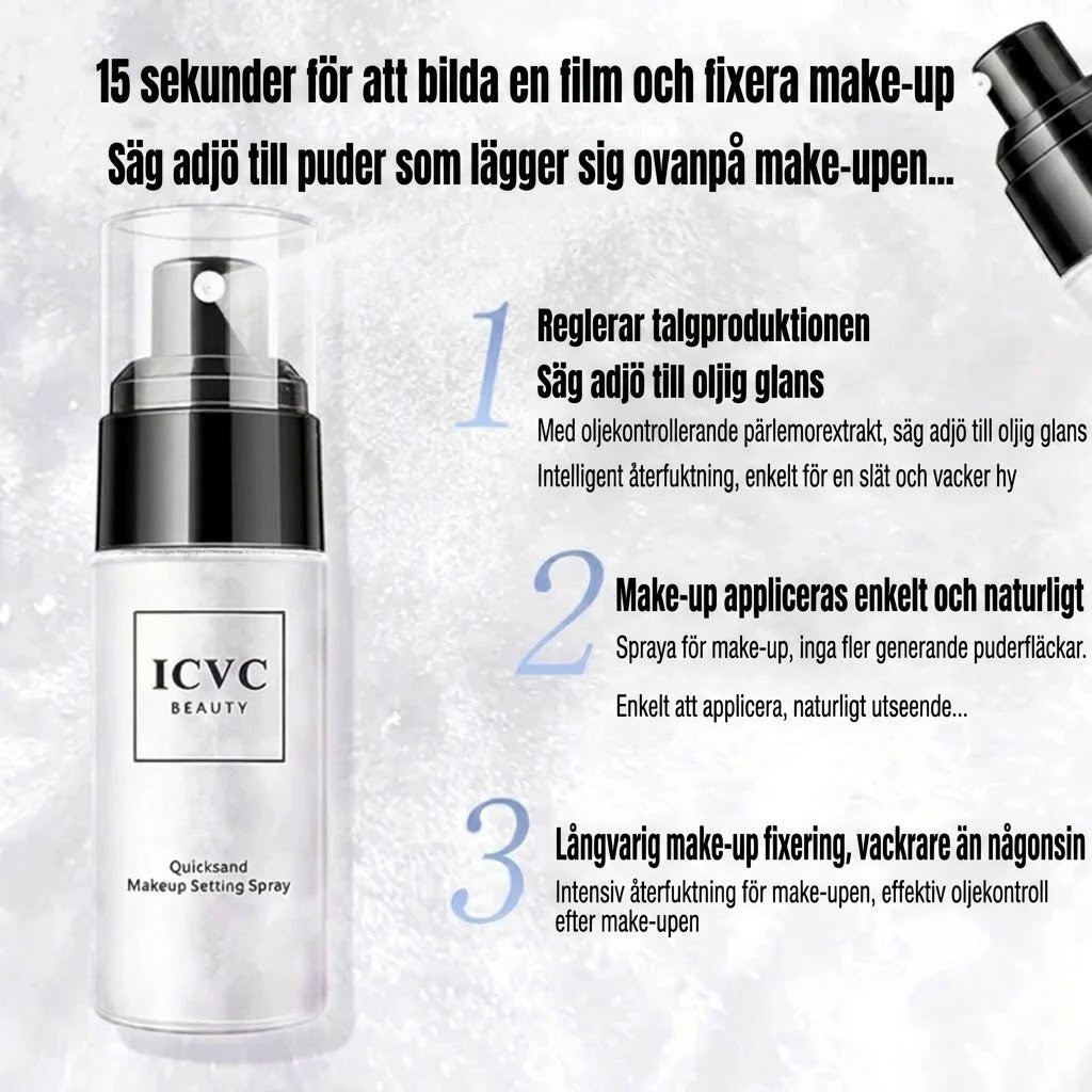 Nedmattande och vattenfast settingspray för smink med SPF 45