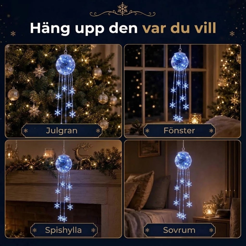 LED-julkula med hängande snöflingor