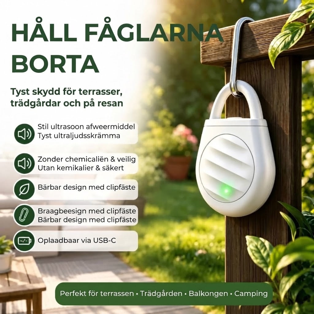 Ultraljudsfågelskrämma för trädgård och balkong