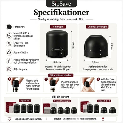 Flaskproppar för vin och champagne 4-pack