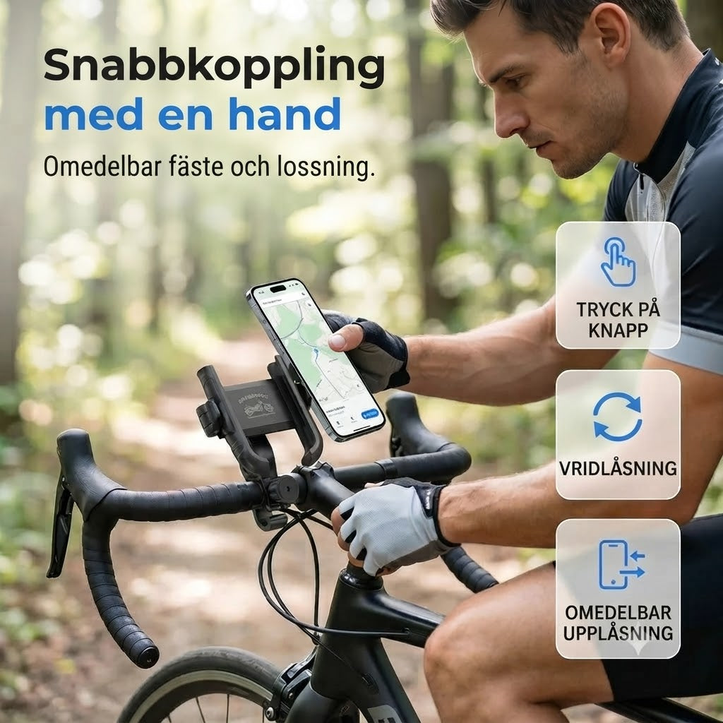 Cykeltelefonhållare med snabbfäste och säker låsning