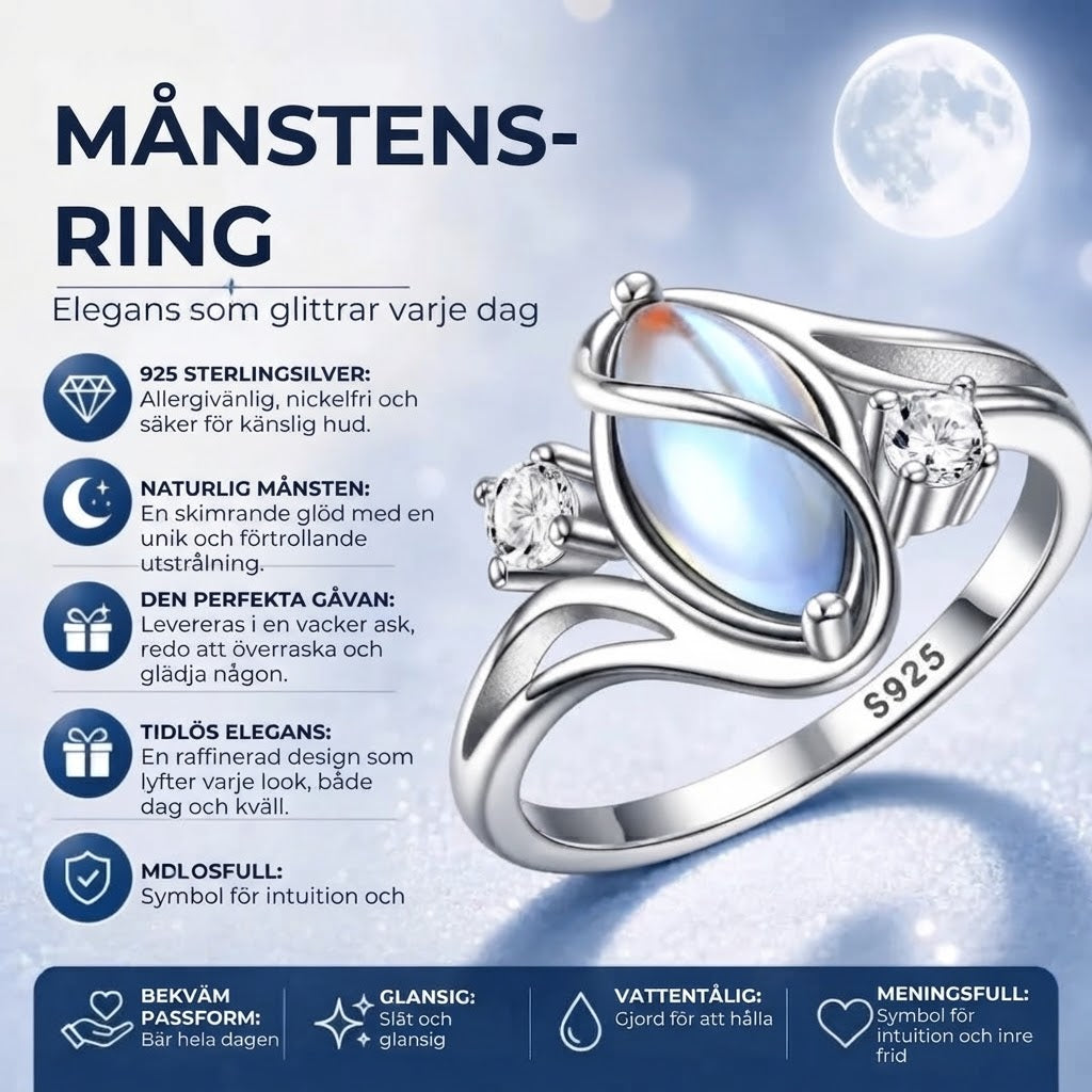 Månstenring med mystisk design