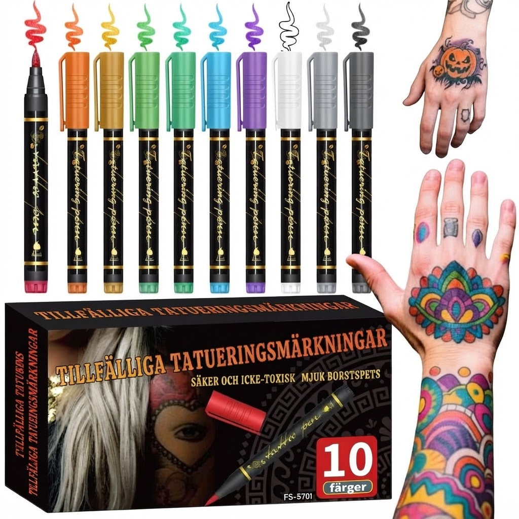 Tillfälliga tatueringspennor med schabloner